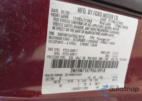 2009 Mercury Grand Marquis Ls (Fleet Only) из США, поврежденный, VIN 2MEHM75V79X618918